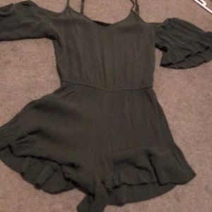 Olive green cold shoulder ruffle romper
